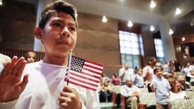 A boy becomes a U.S. citizen