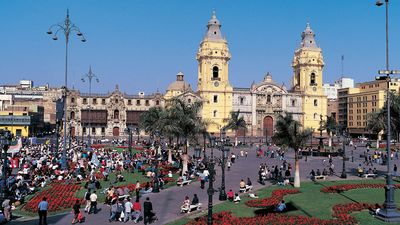 Cathedral, Plaza de Armas, Lima, Peru.