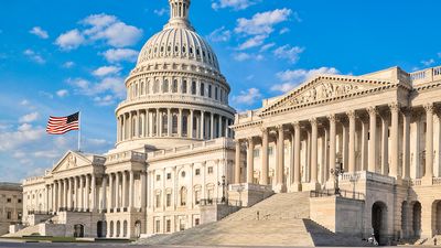 United States Capitol with Senate Chamber Under Blue Sky