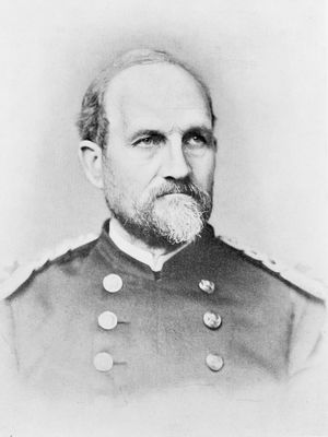Black and white portrait of a man in military dress.