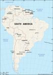Map showing the countries of South America with national capitals and surrounding bodies of water, including the Atlantic and Pacific.