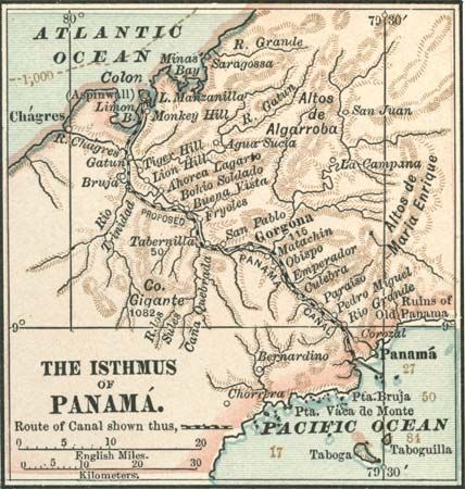 Map of the isthmus of Panama from the 10th edition of the Encyclopædia Britannica