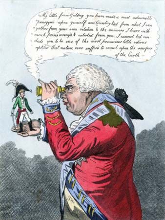 political cartoon of Napoleon Bonaparte and King George III