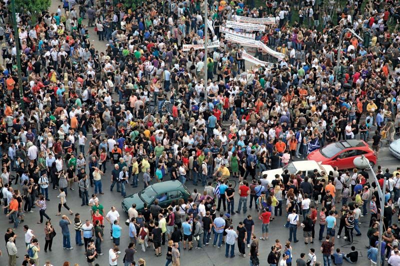 A protest in Greece during the euro-zone debt crisis